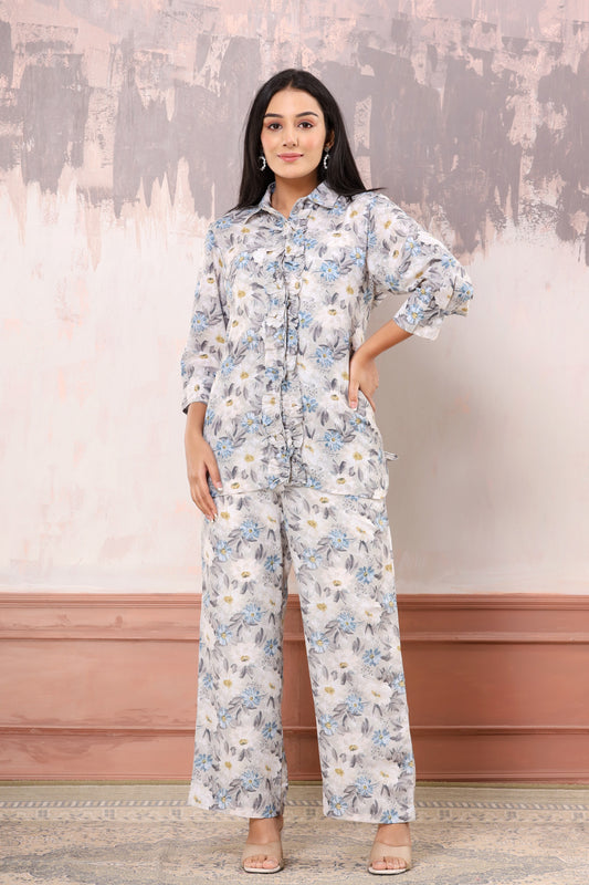 Light blue floral linen co-ord set