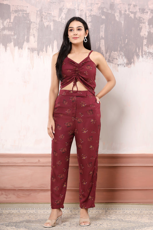 Maroon floral 3pc co-ord set