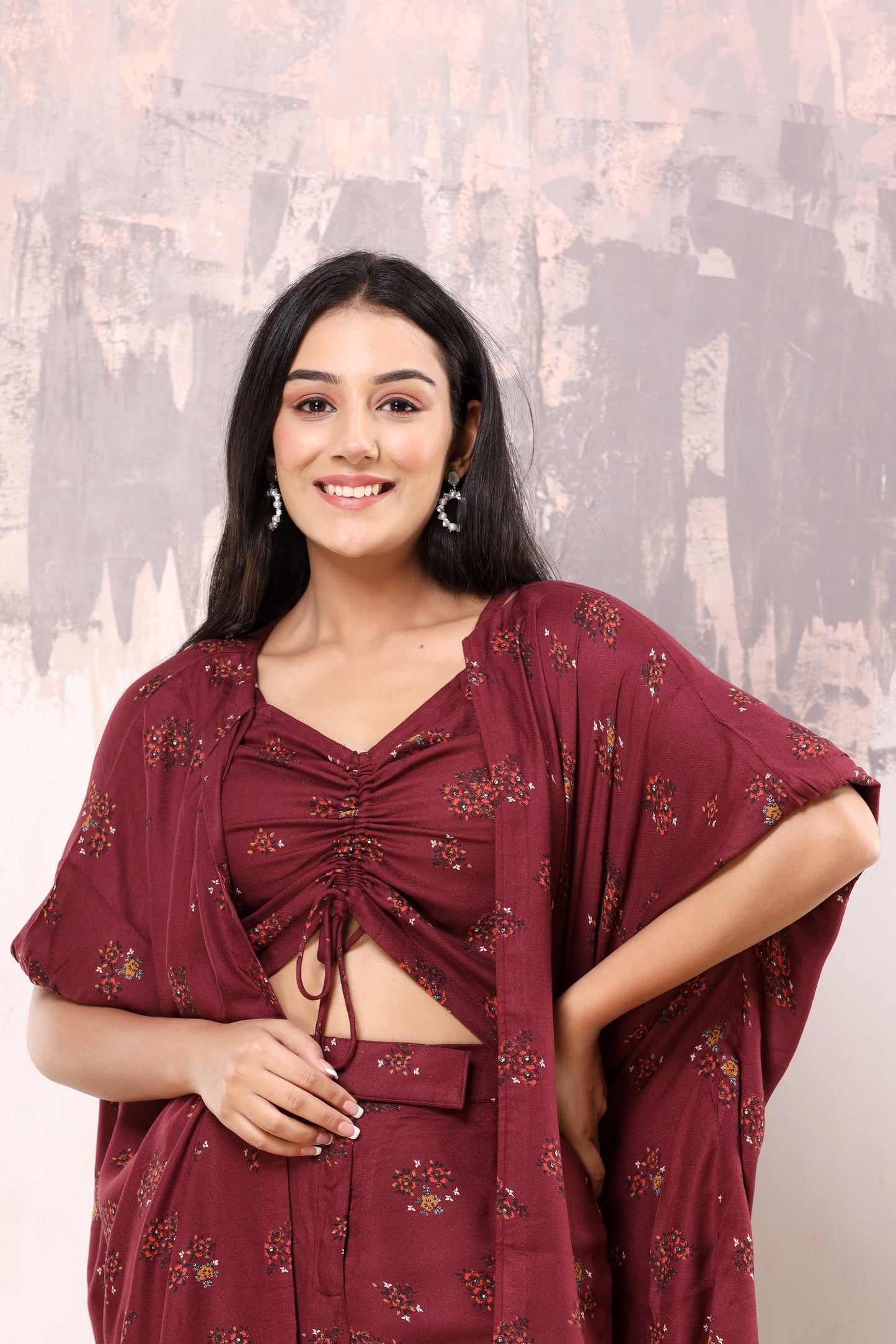 Maroon floral 3pc co-ord set