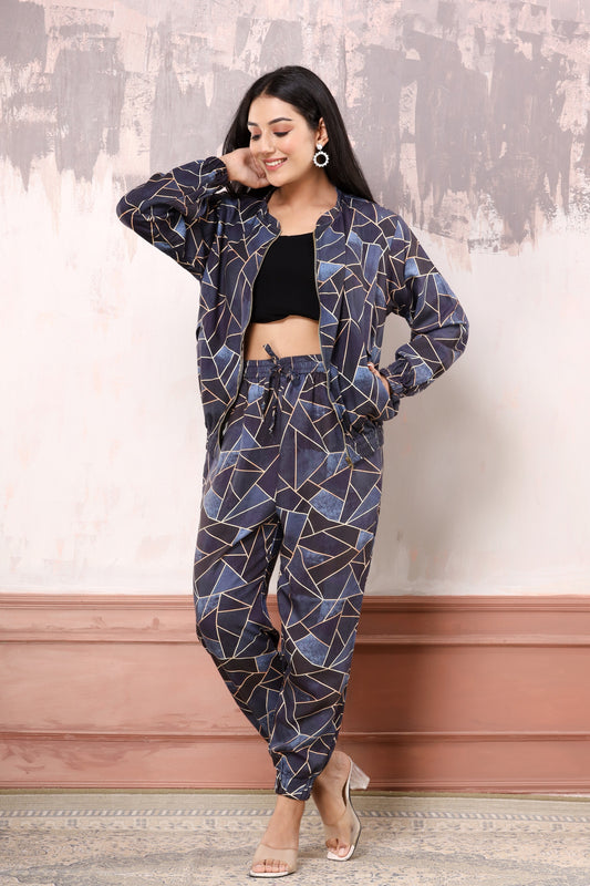 Denim blue bomber set