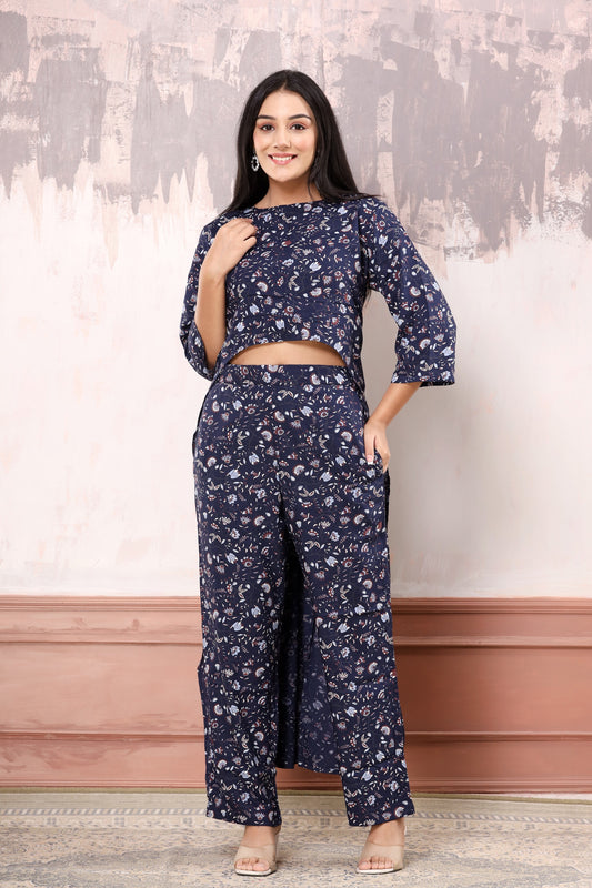 Blue floral high-low co-ord set