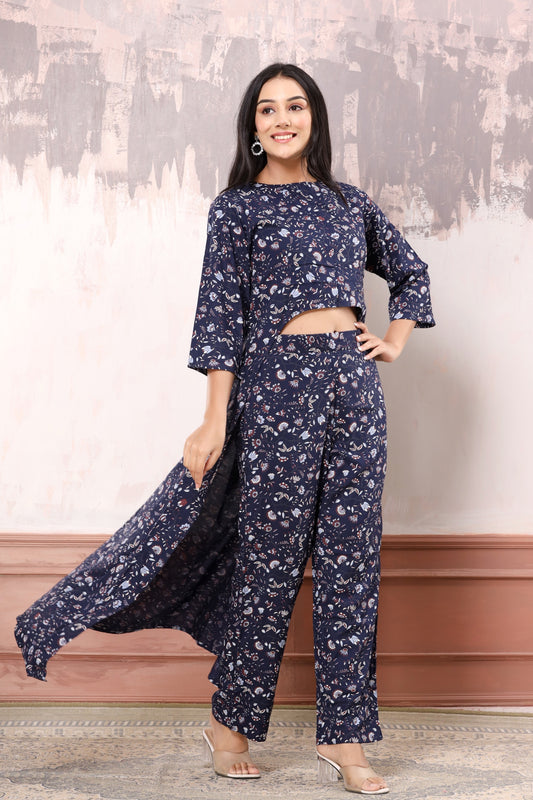 Blue floral high-low co-ord set