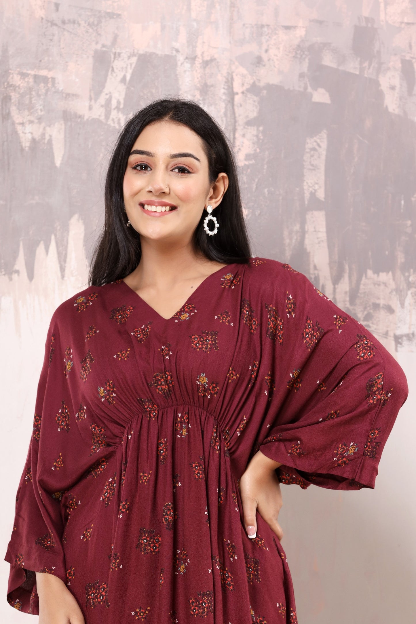 Maroon floral kaftan co-ord set