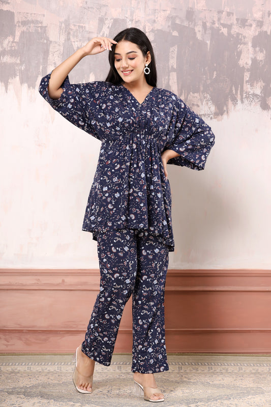 Blue floral kaftan co-ord set