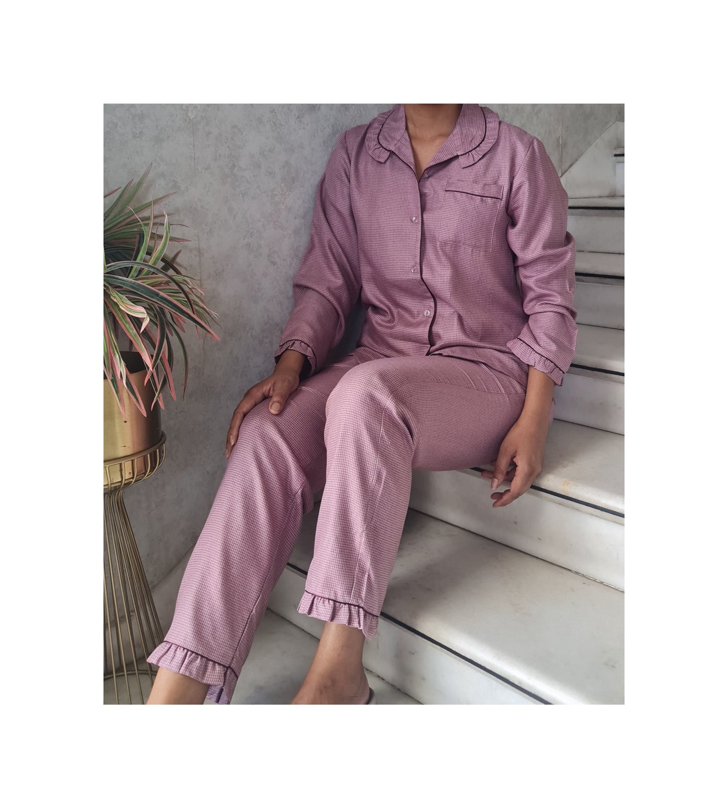 Pink plaid pj set