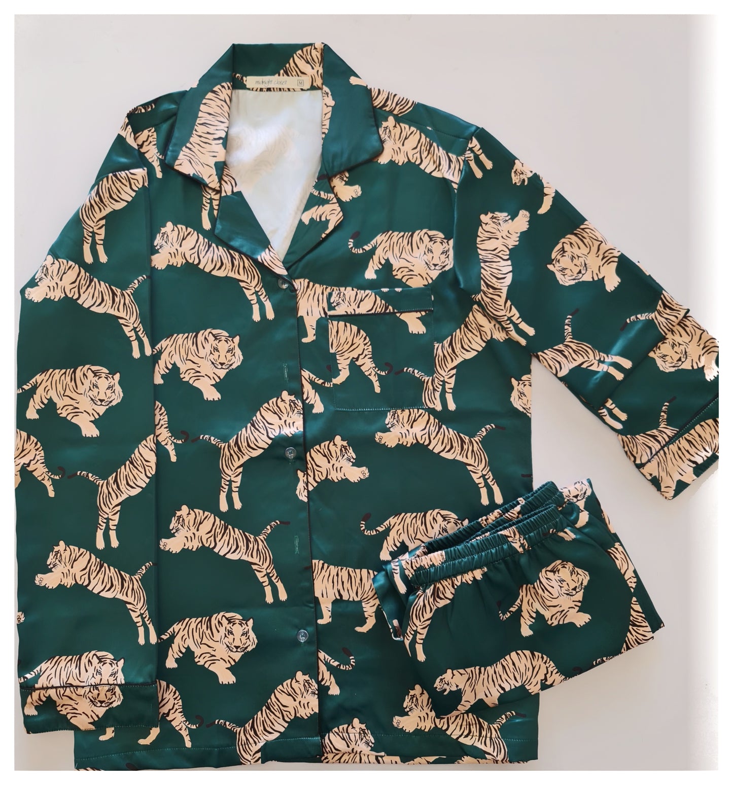 Green Tiger satin pj set
