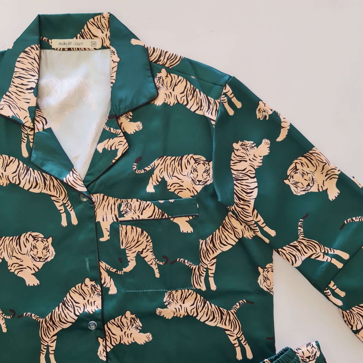 Green Tiger satin pj set