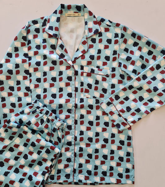 Blue square affair satin pj set