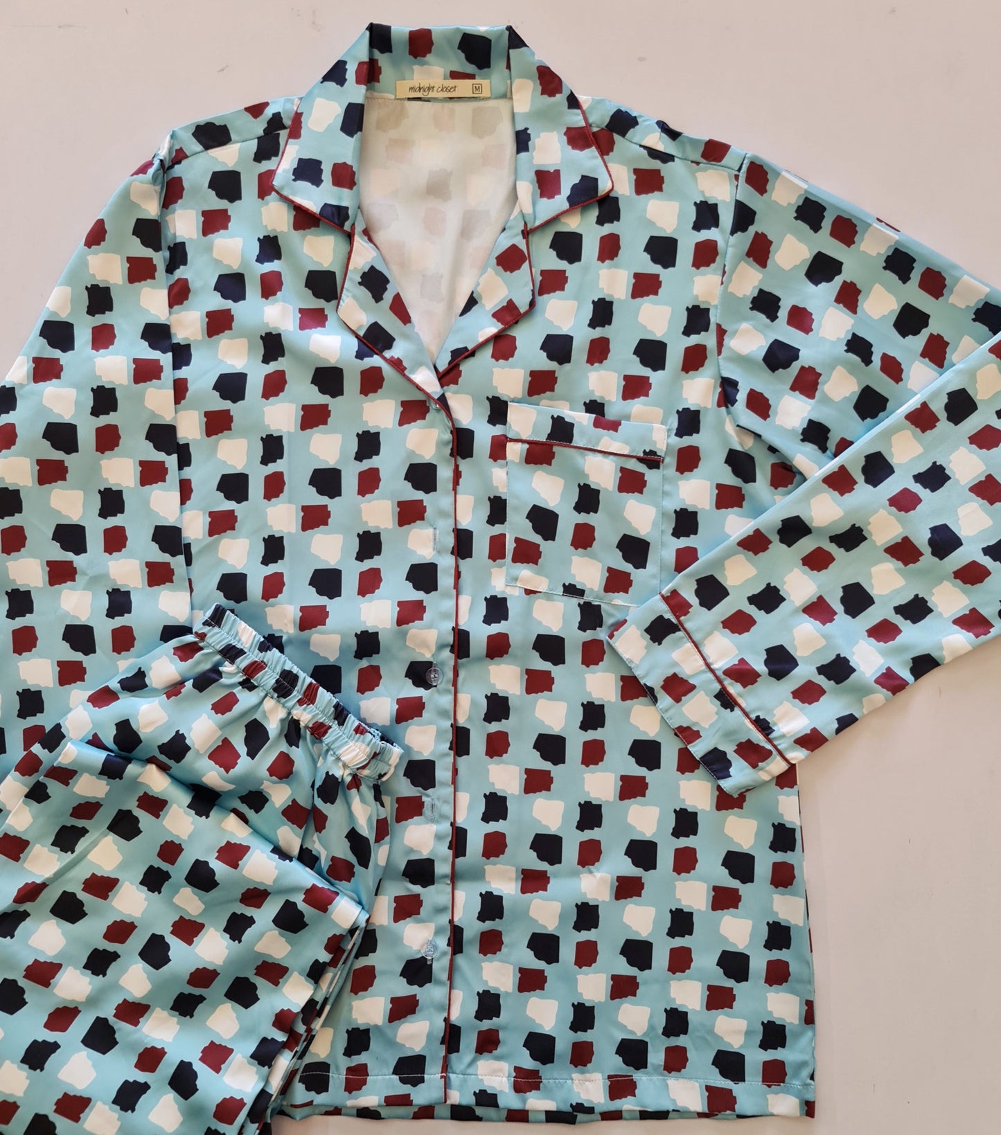 Blue square affair satin pj set