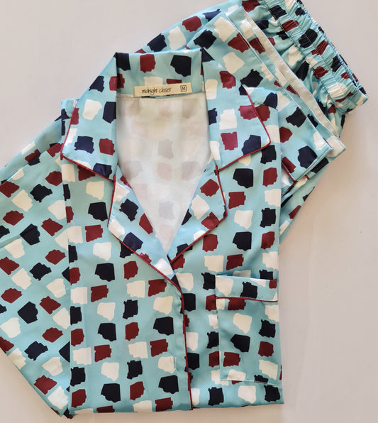 Blue square affair satin pj set