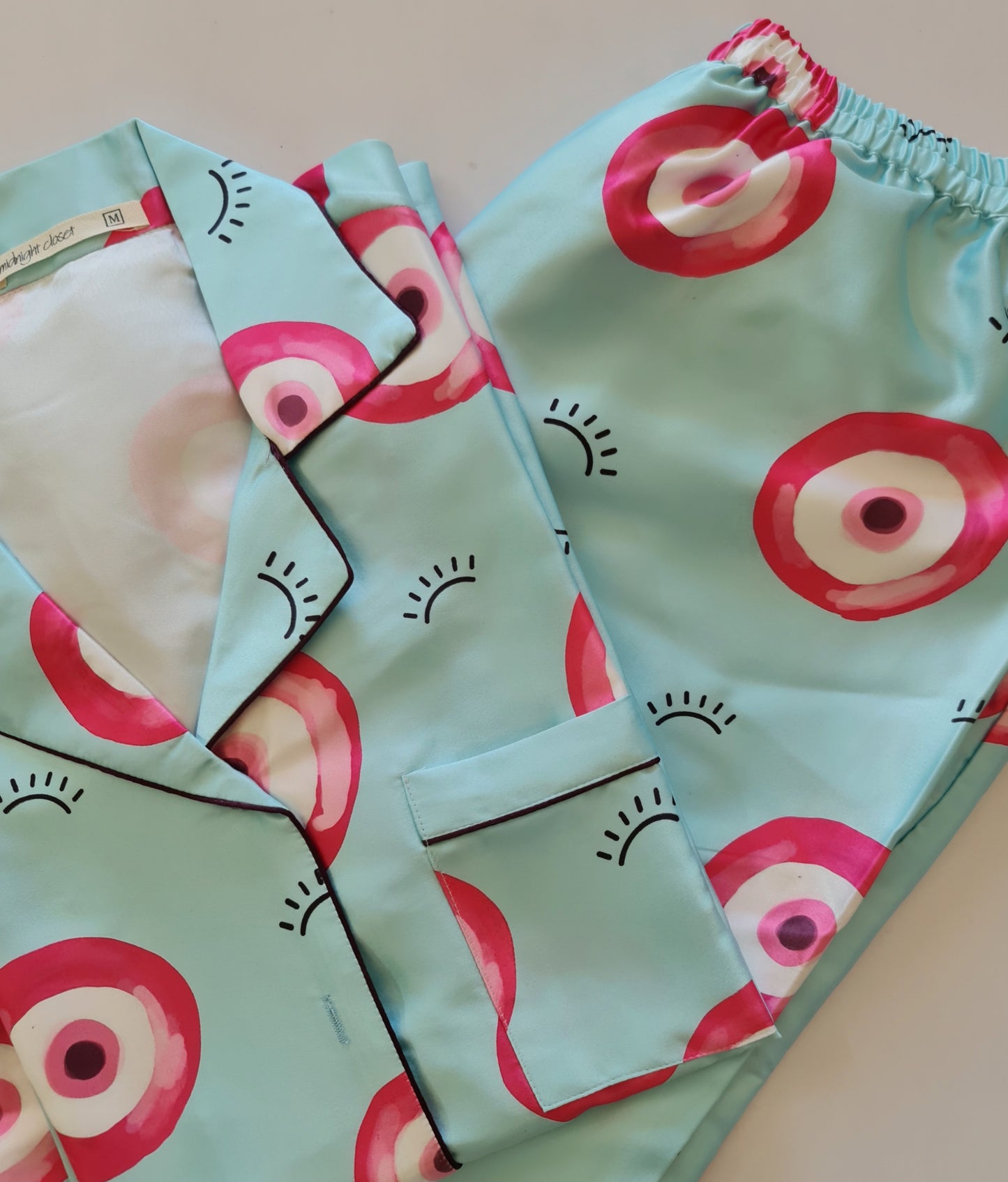 Pink evil eye satin pj set
