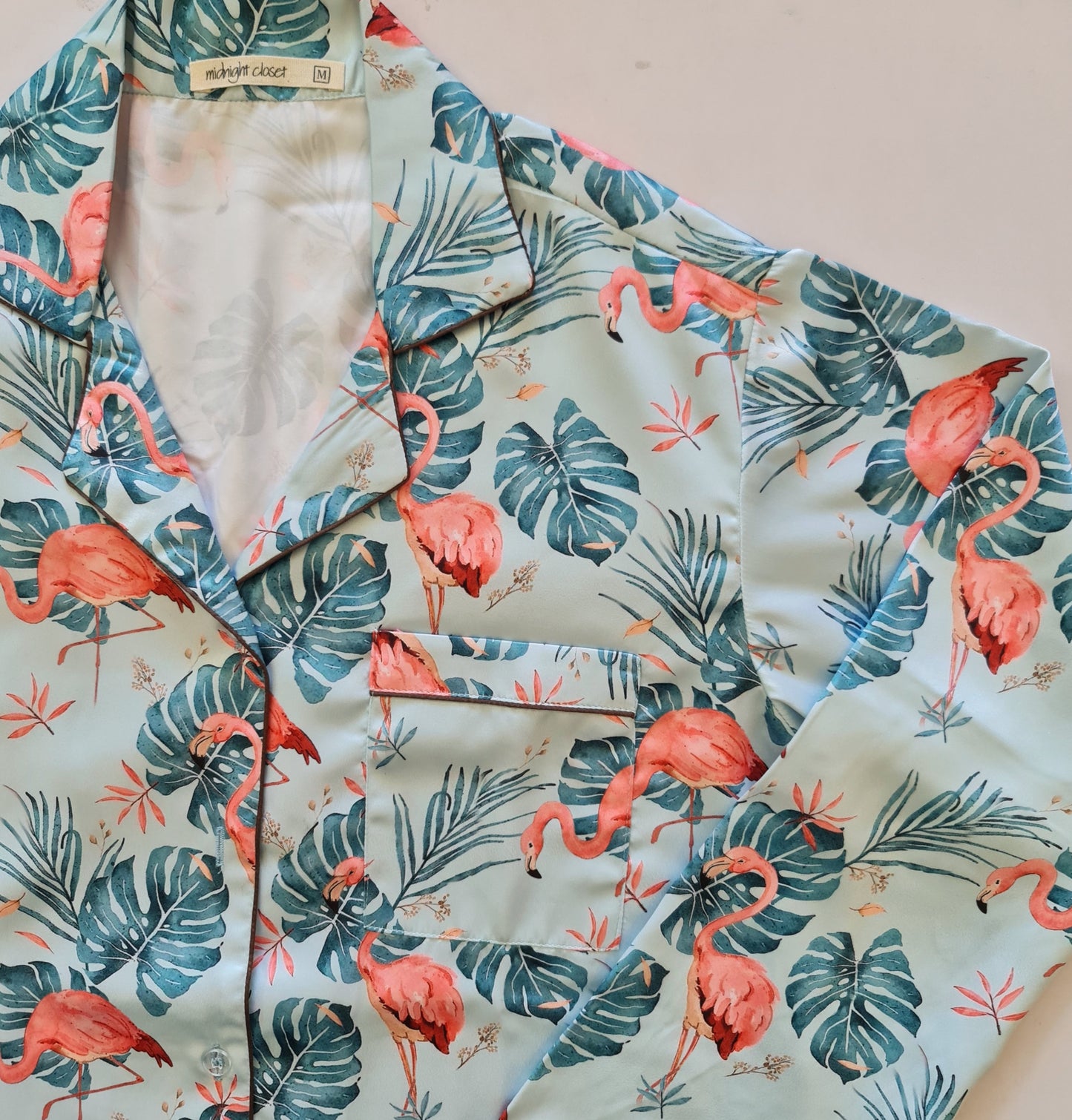 Tropical flamingo satin pj set