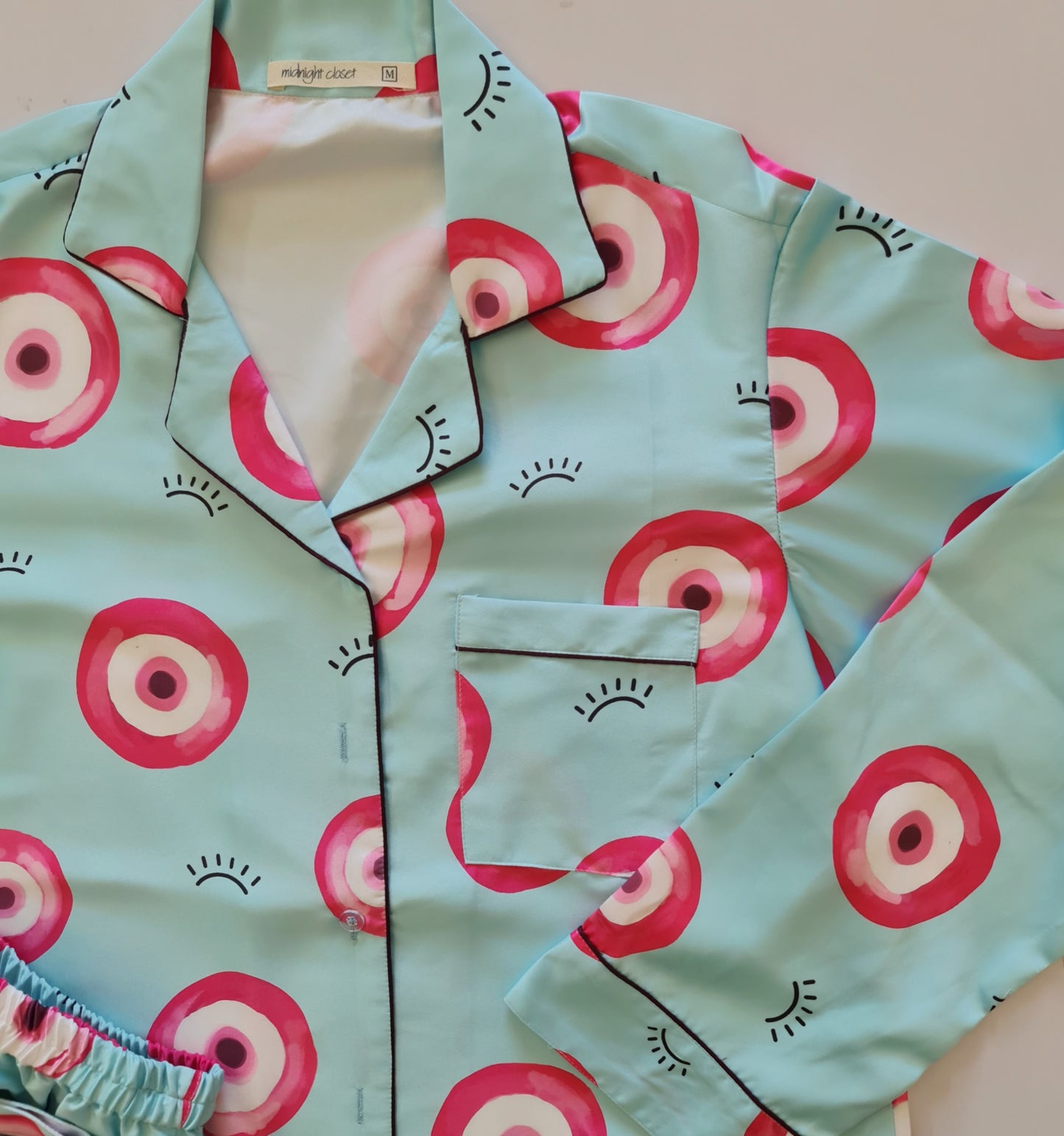 Pink evil eye satin pj set