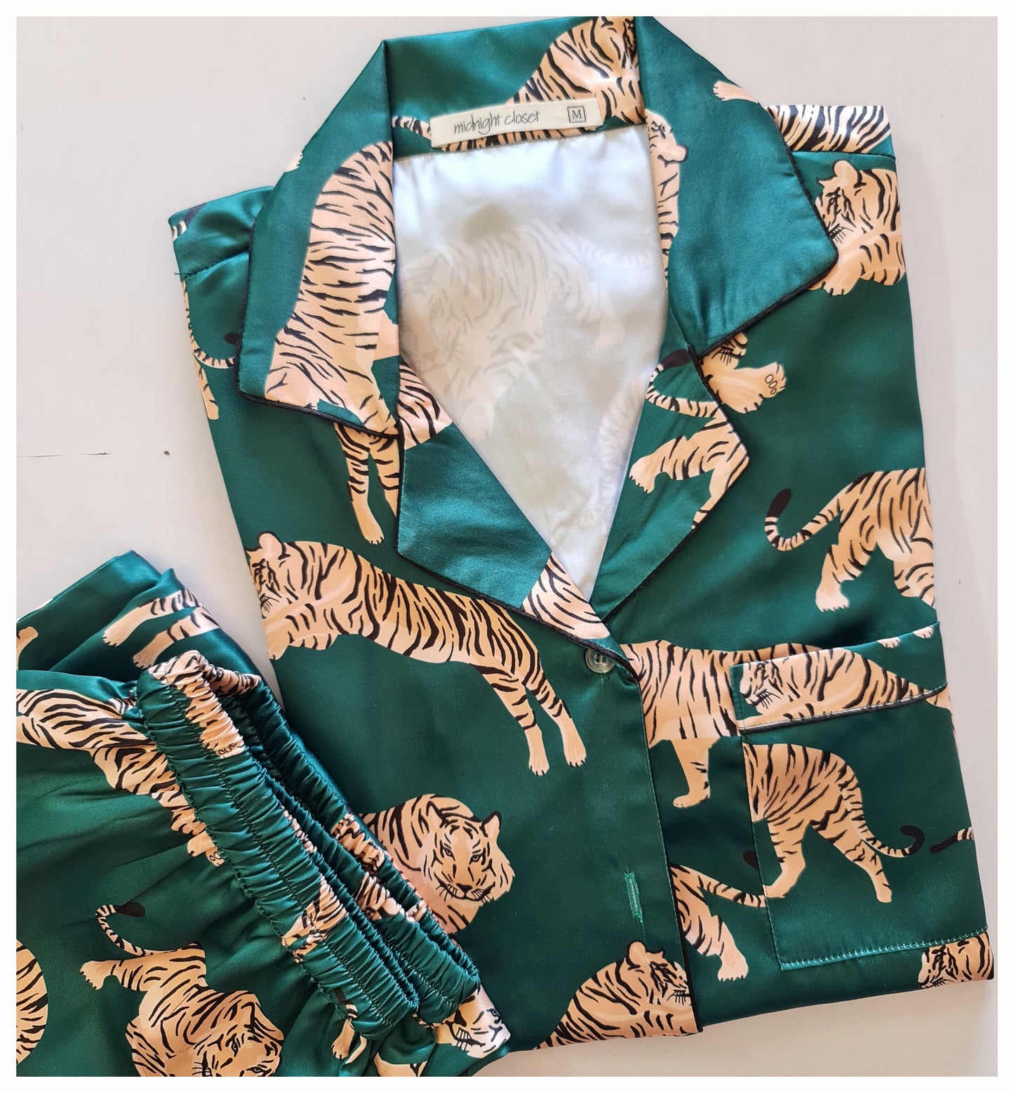 Green Tiger satin pj set