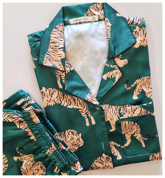 Green Tiger satin pj set