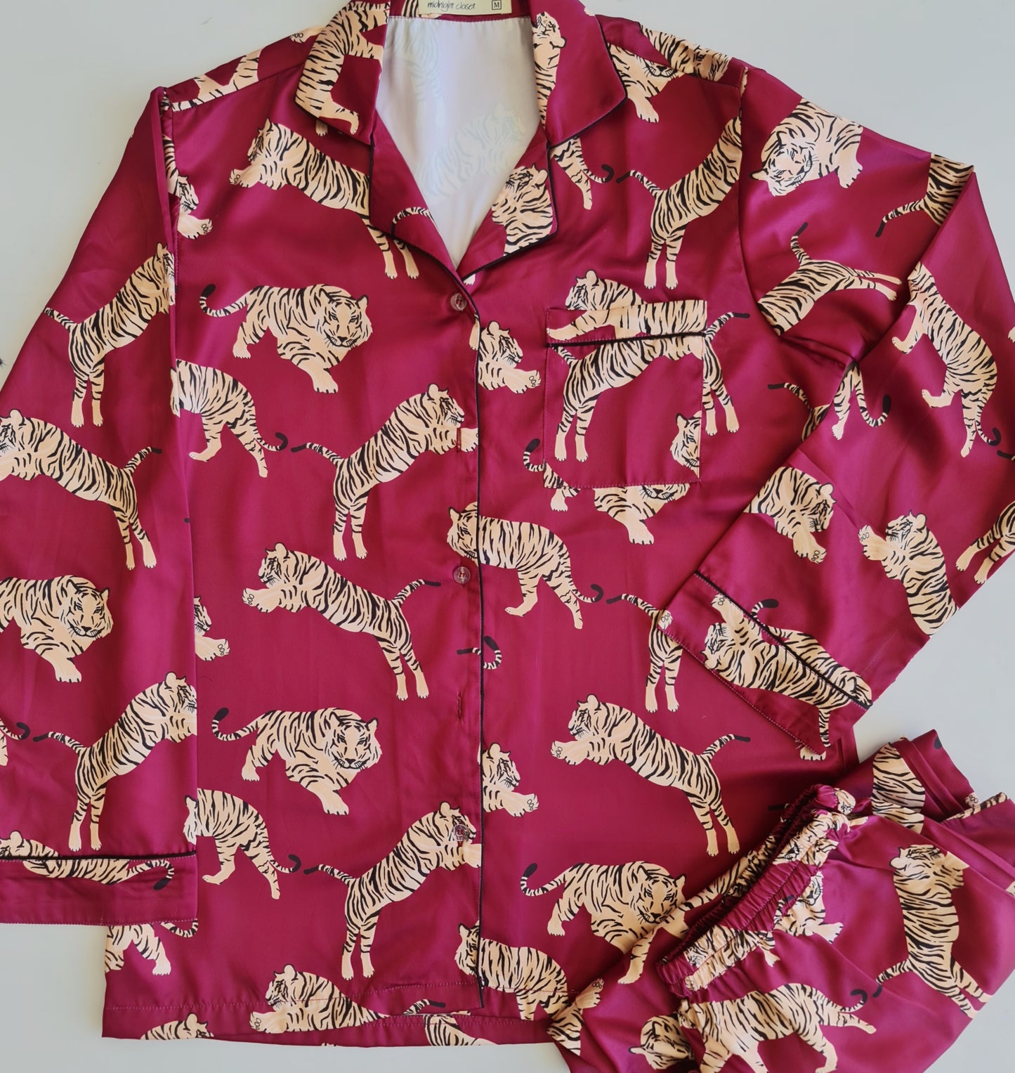 Magenta Tiger satin pj set