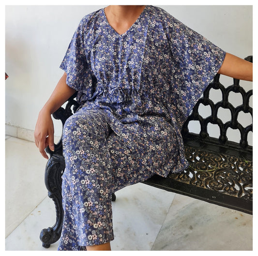 Blue floral kaftan pj set
