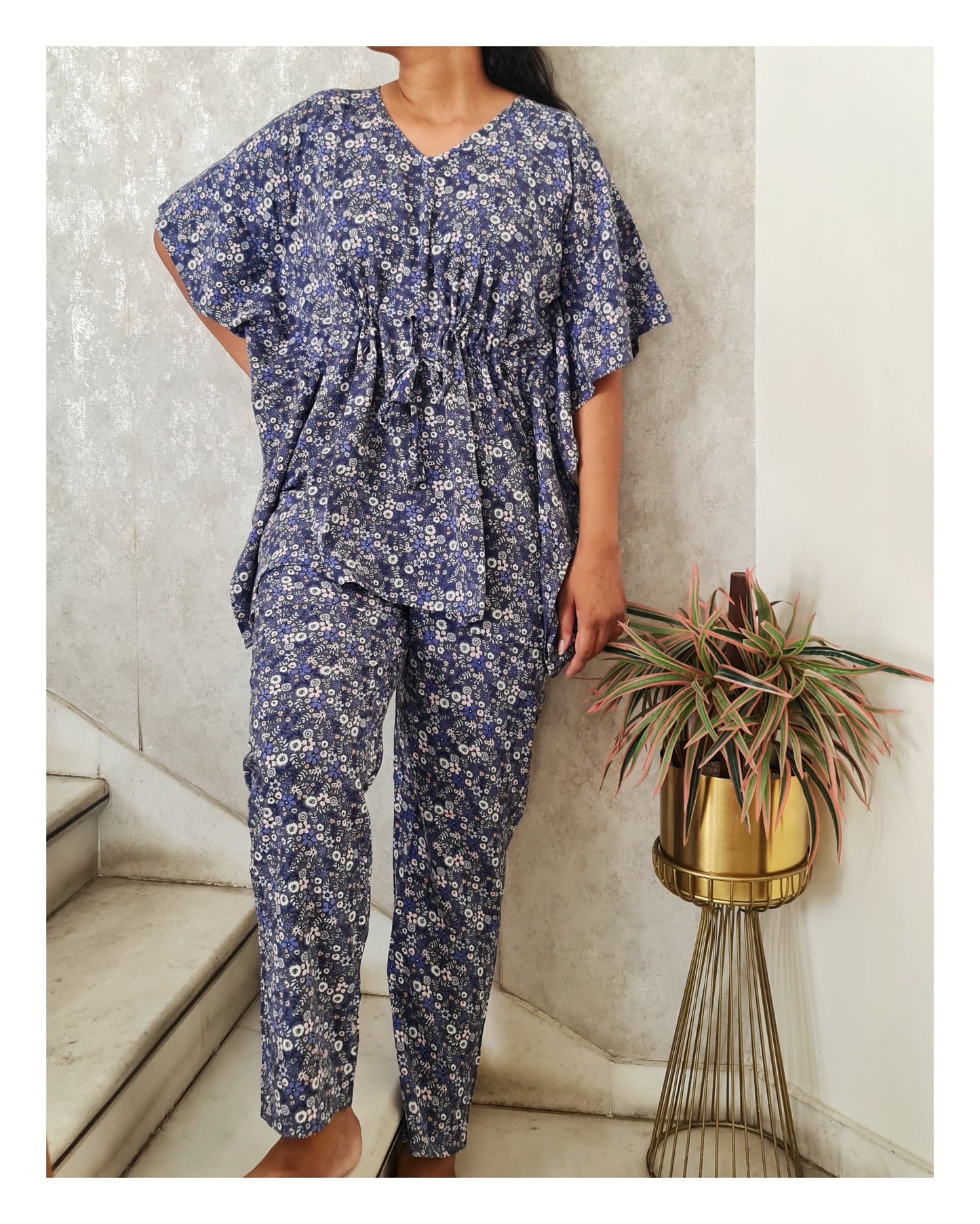 Blue floral kaftan pj set