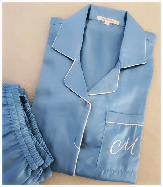 Dusty blue satin pj set