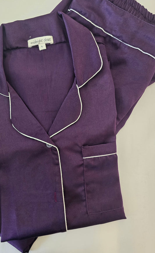 Deep purple satin pj set