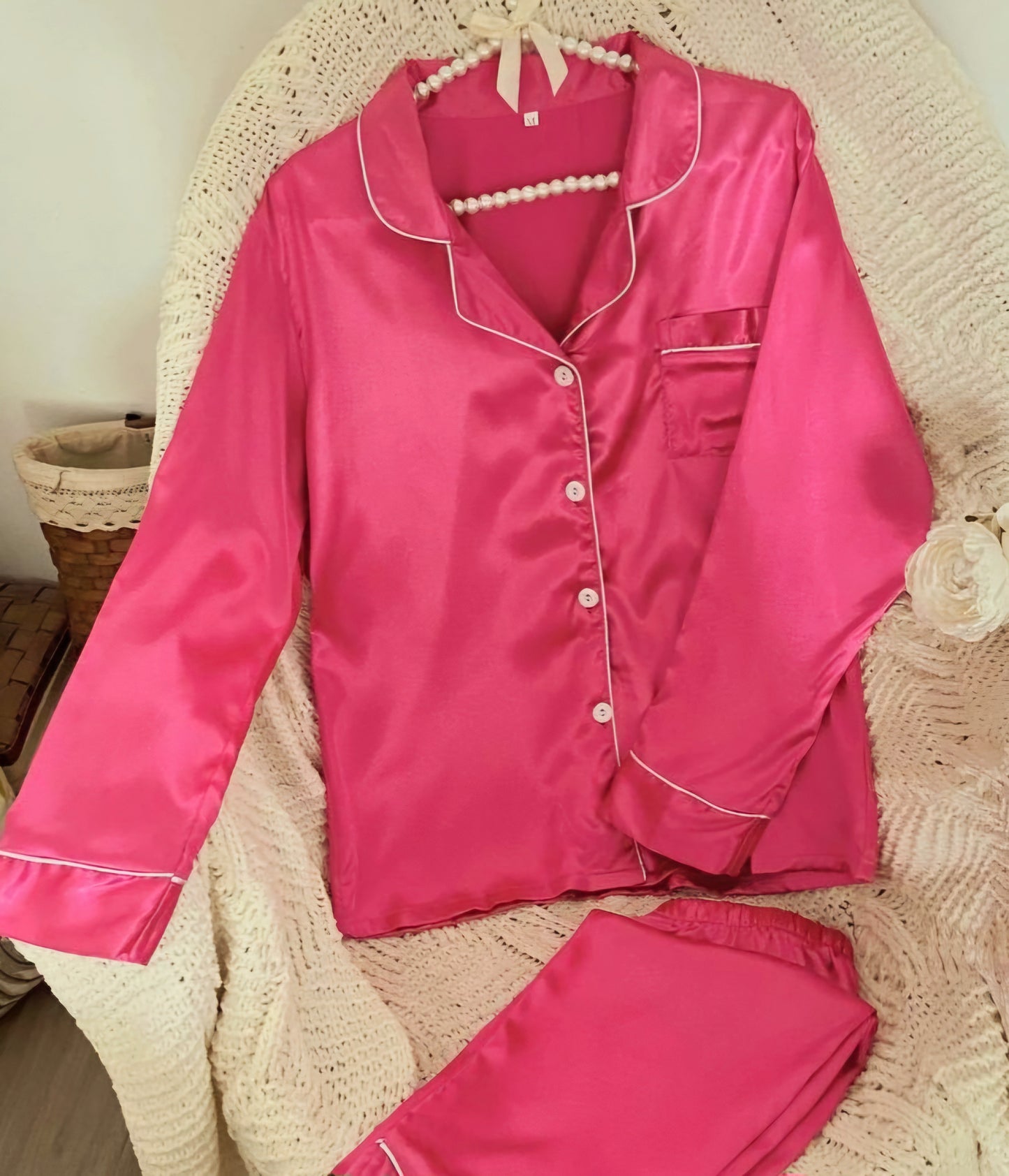 Hot pink satin pj set
