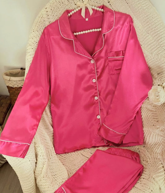 Hot pink satin pj set