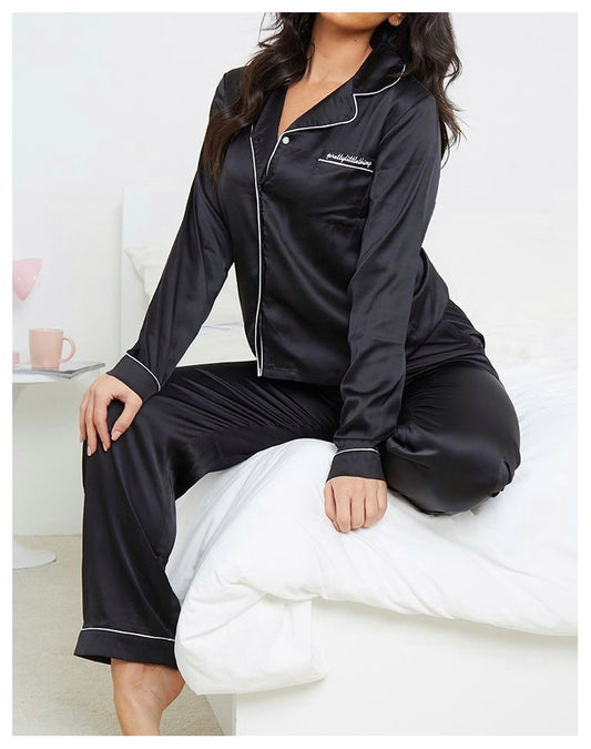 Black satin pj set
