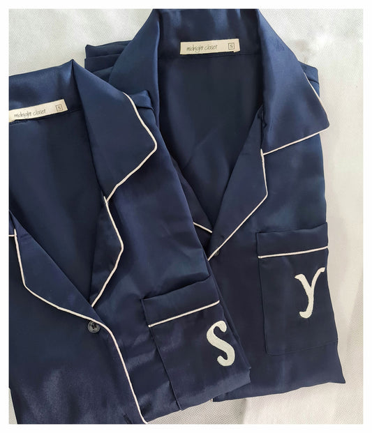 Navy blue satin pj set