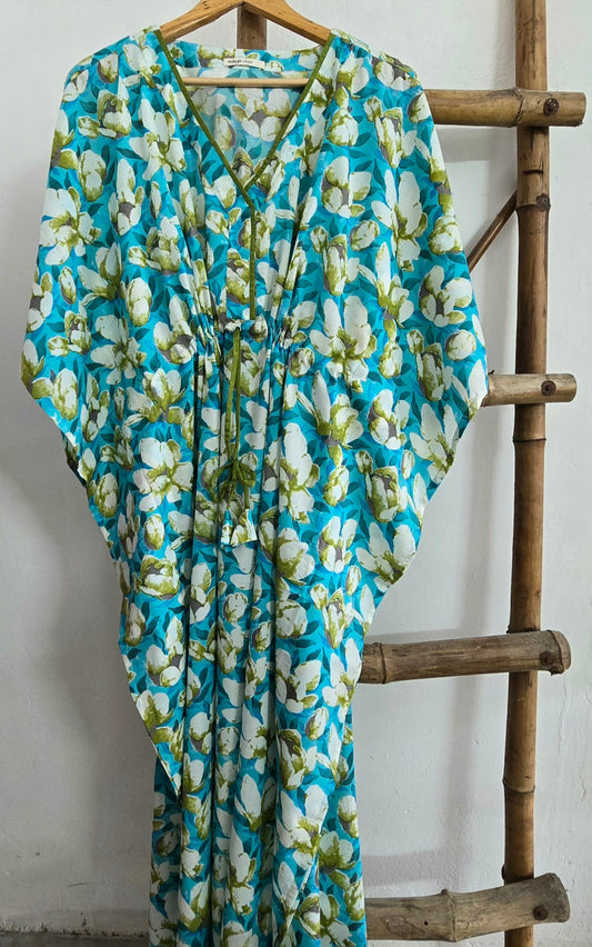 Blue green floral kaftan