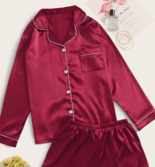 Maroon satin pj set