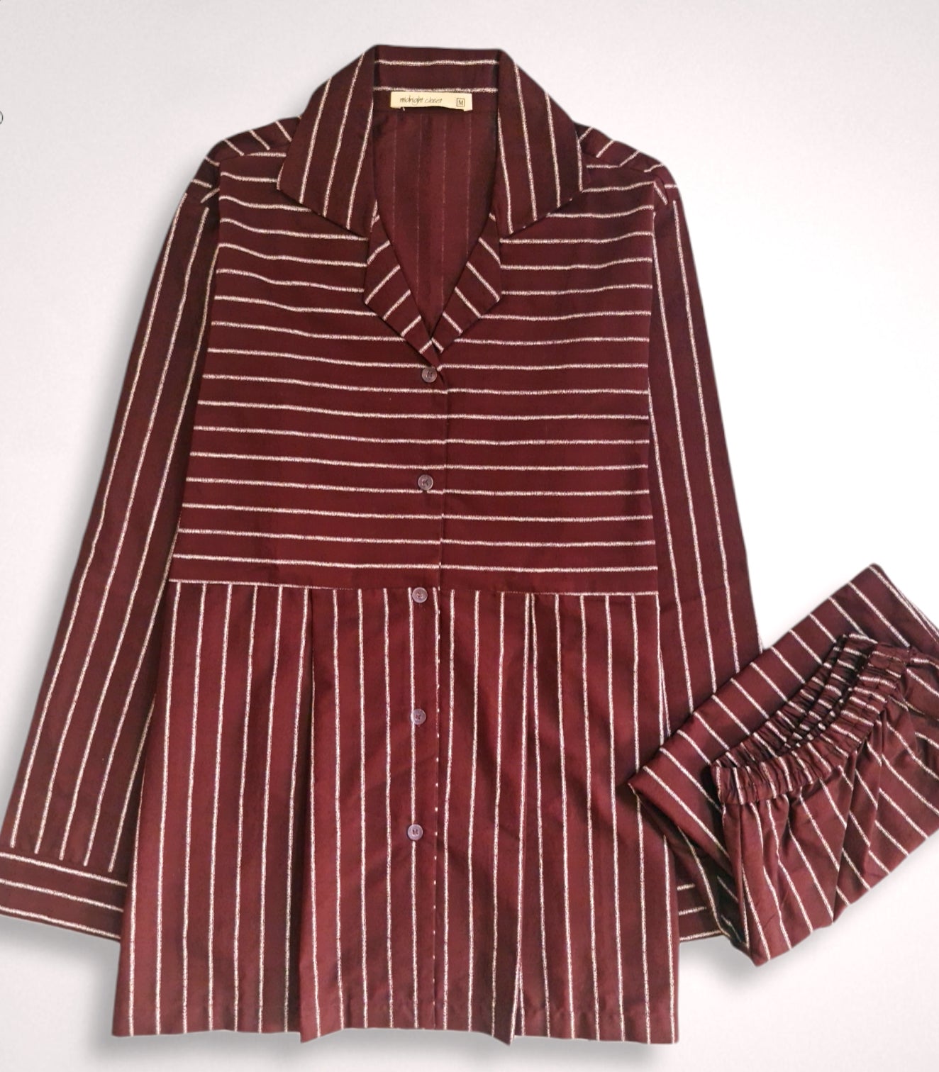 Maroon striped  half n half pj set