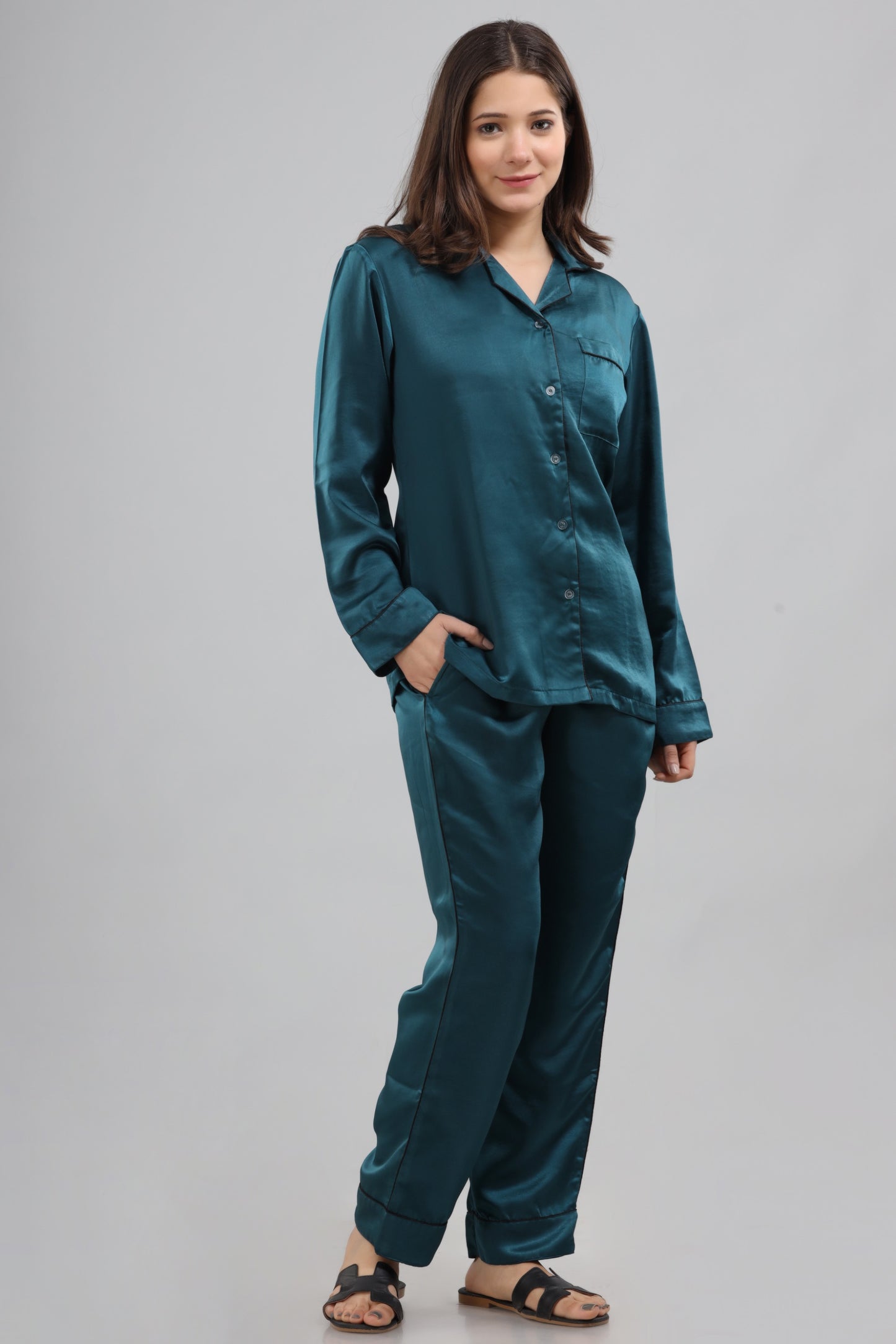 Bottle Green satin PJ set