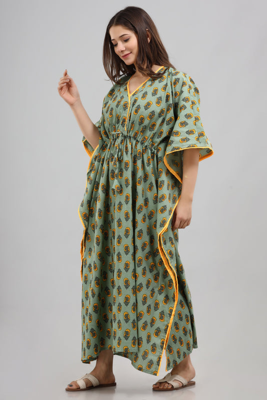 Green yellow floral kaftan