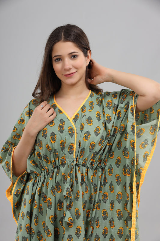 Green yellow floral kaftan