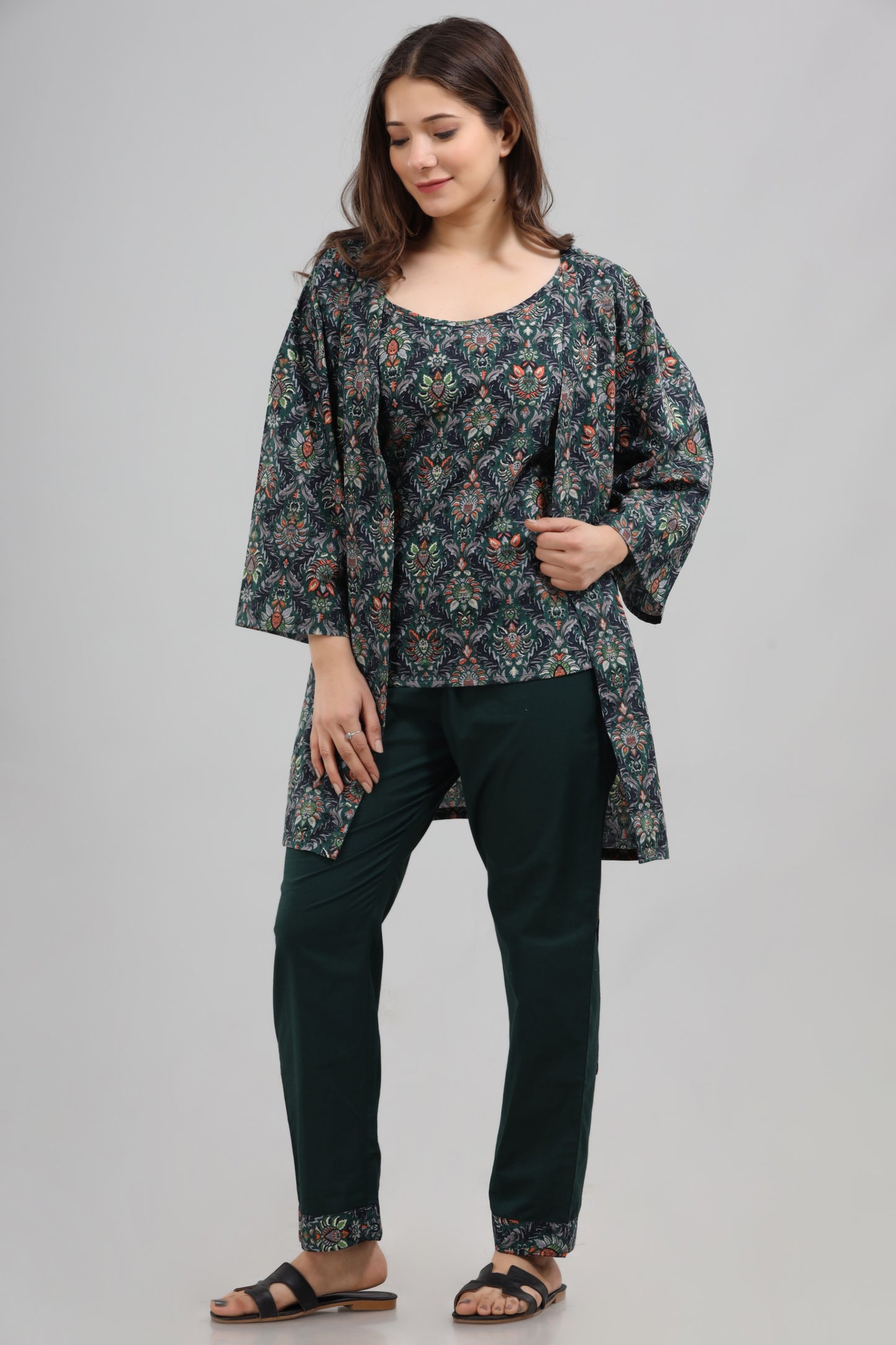 Green floral 3 pc loungwear set