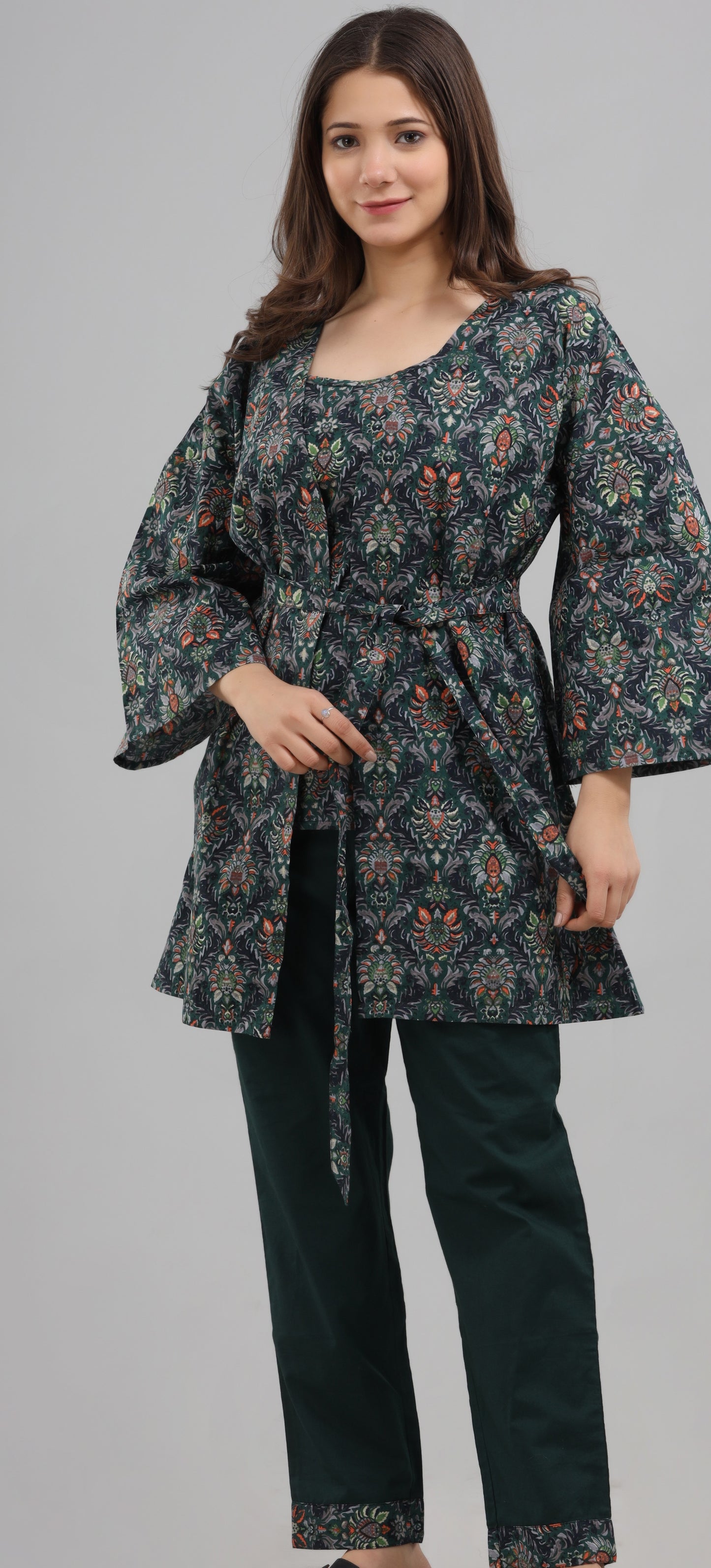 Green floral 3 pc loungwear set
