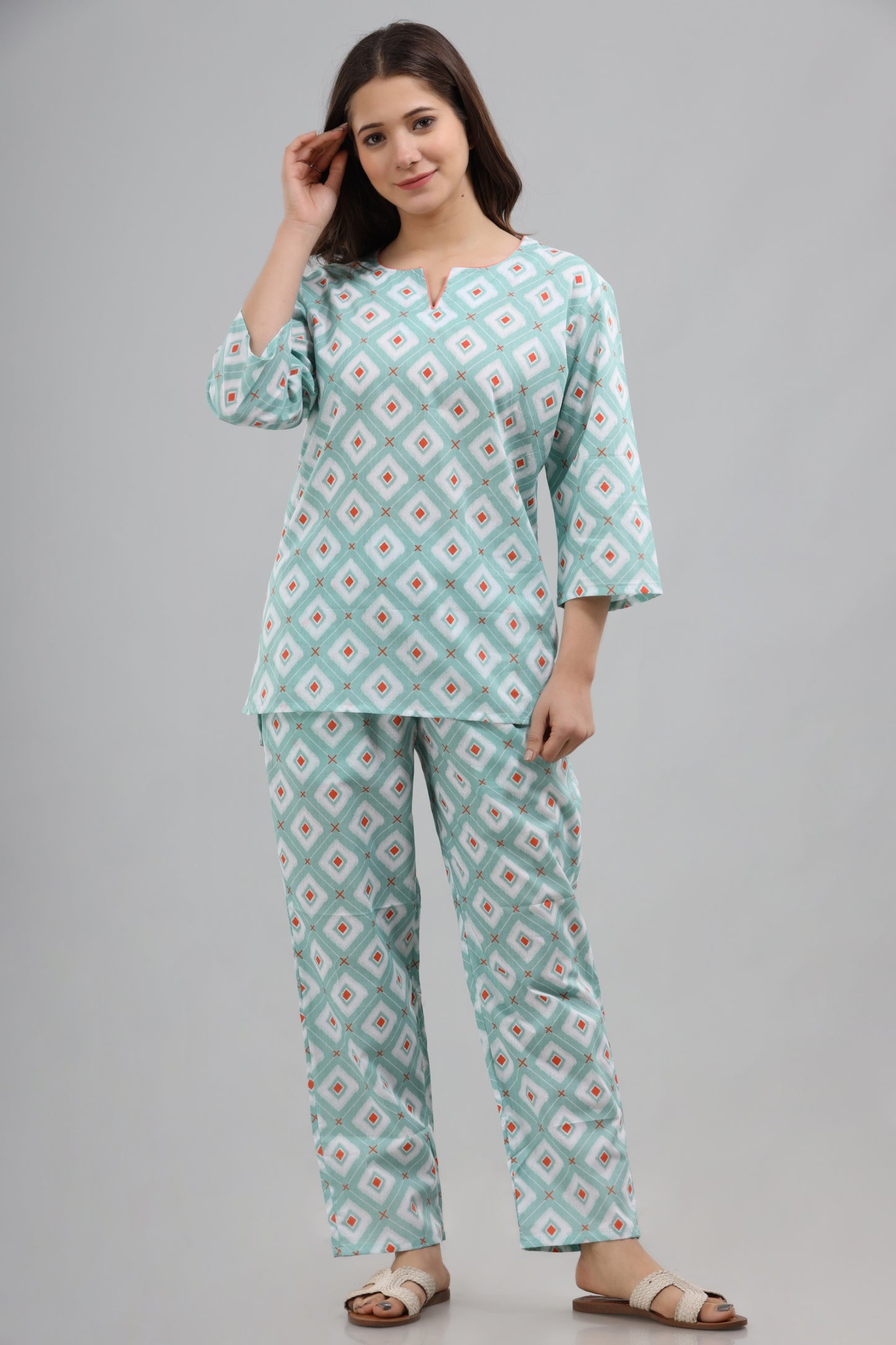 Ice blue & orange printed loungewear