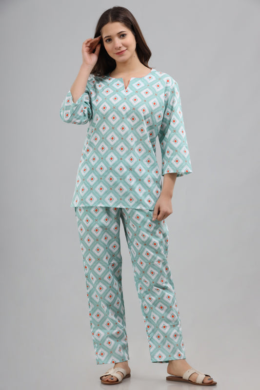 Ice blue & orange printed loungewear