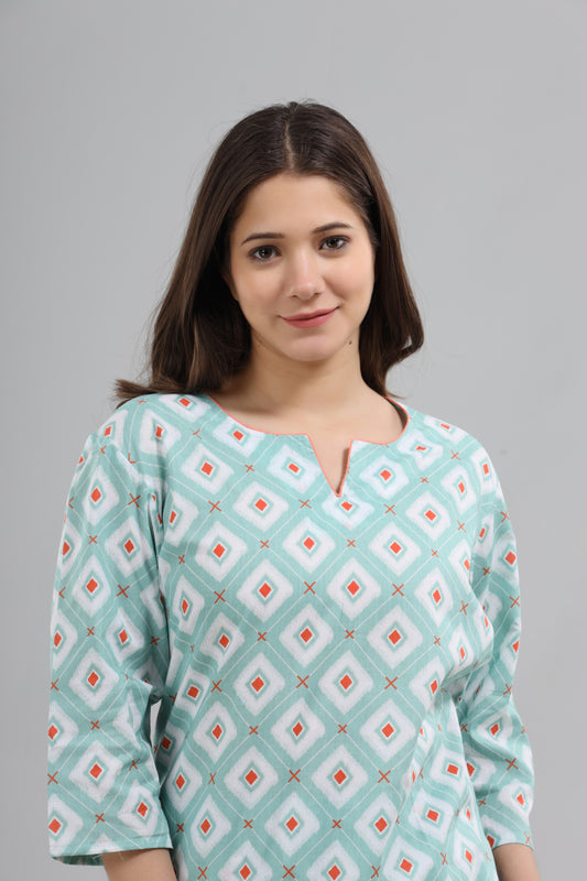 Ice blue & orange printed loungewear