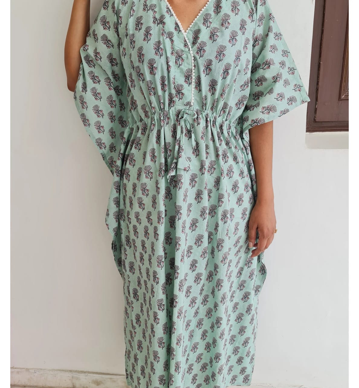 Light blue pink floral kaftan