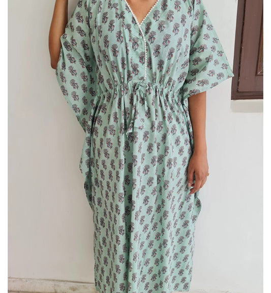 Light blue pink floral kaftan