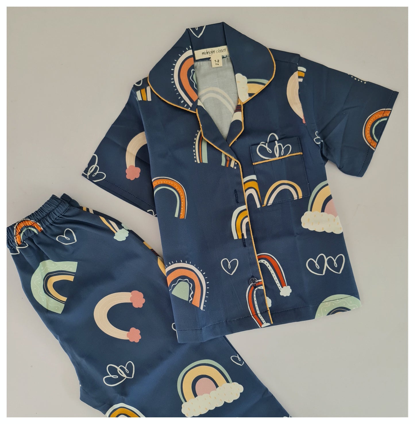 Navy blue rainbow print