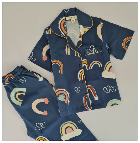 Navy blue rainbow  print