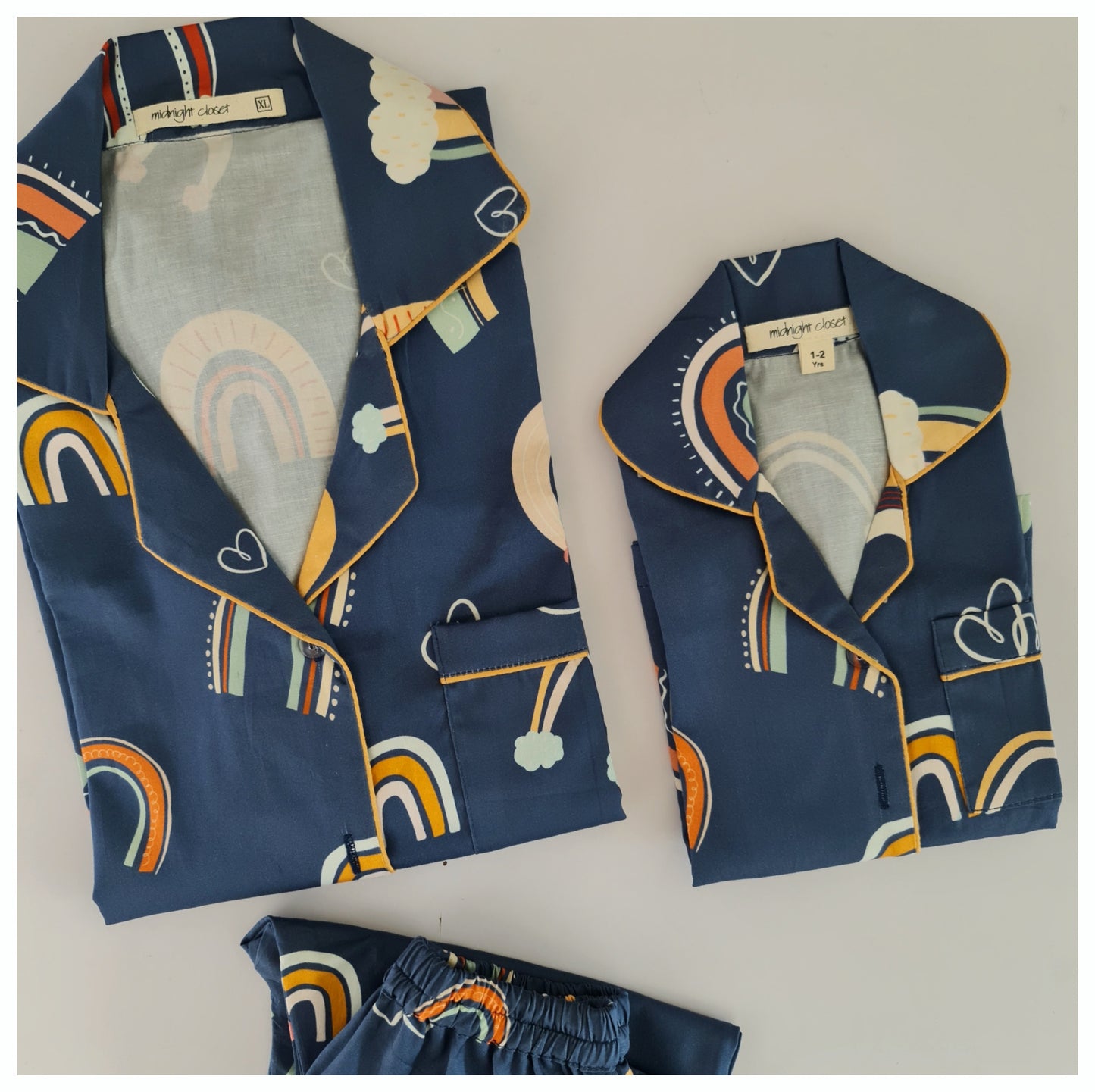 Navy blue rainbow print