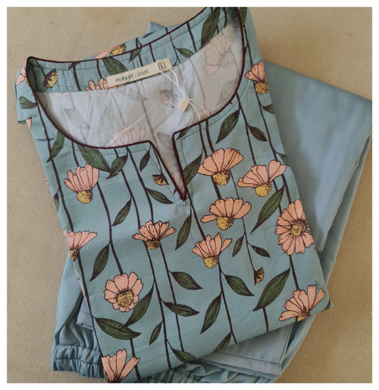 Blue peach floral loungewear