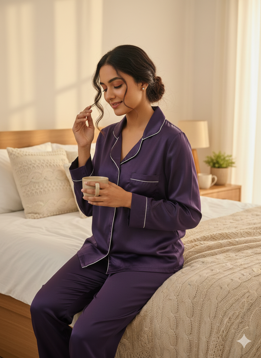 Deep purple satin pj set