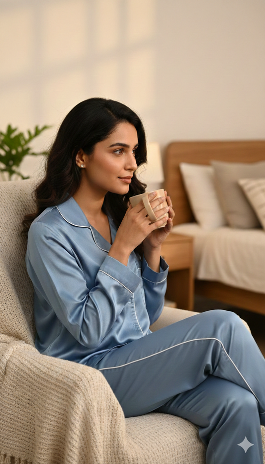 Steel blue satin pj set