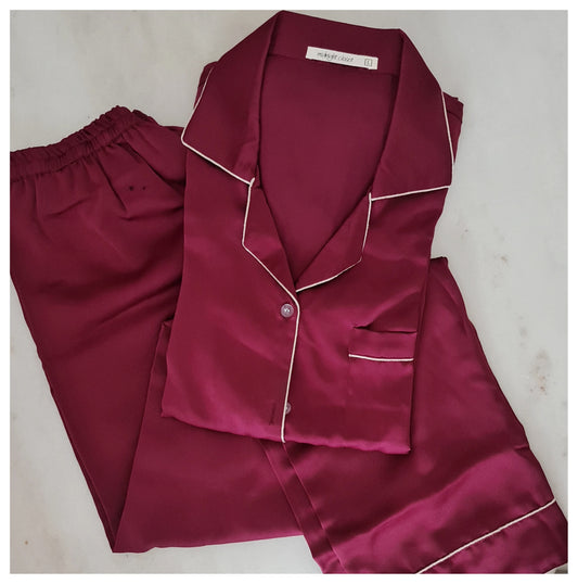 Maroon satin pj set