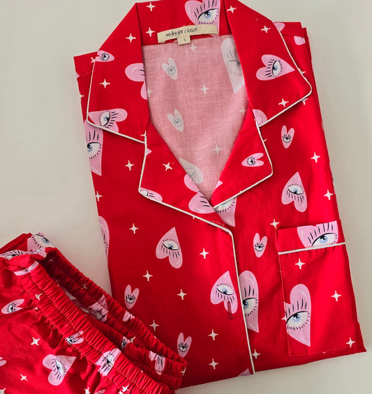 Red 'All eyes on you' pj set