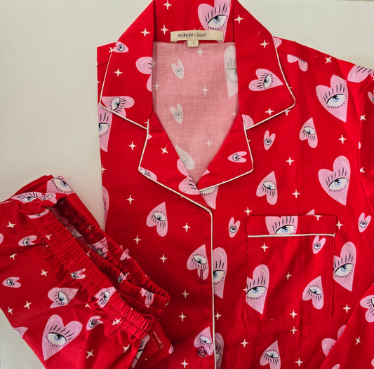 Red 'All eyes on you' pj set